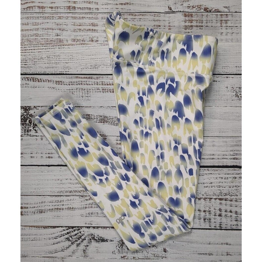 ALO YOGA Abstract Print‎ Elastic Waistband Yoga Legging Pants White/Blue WMNS XS